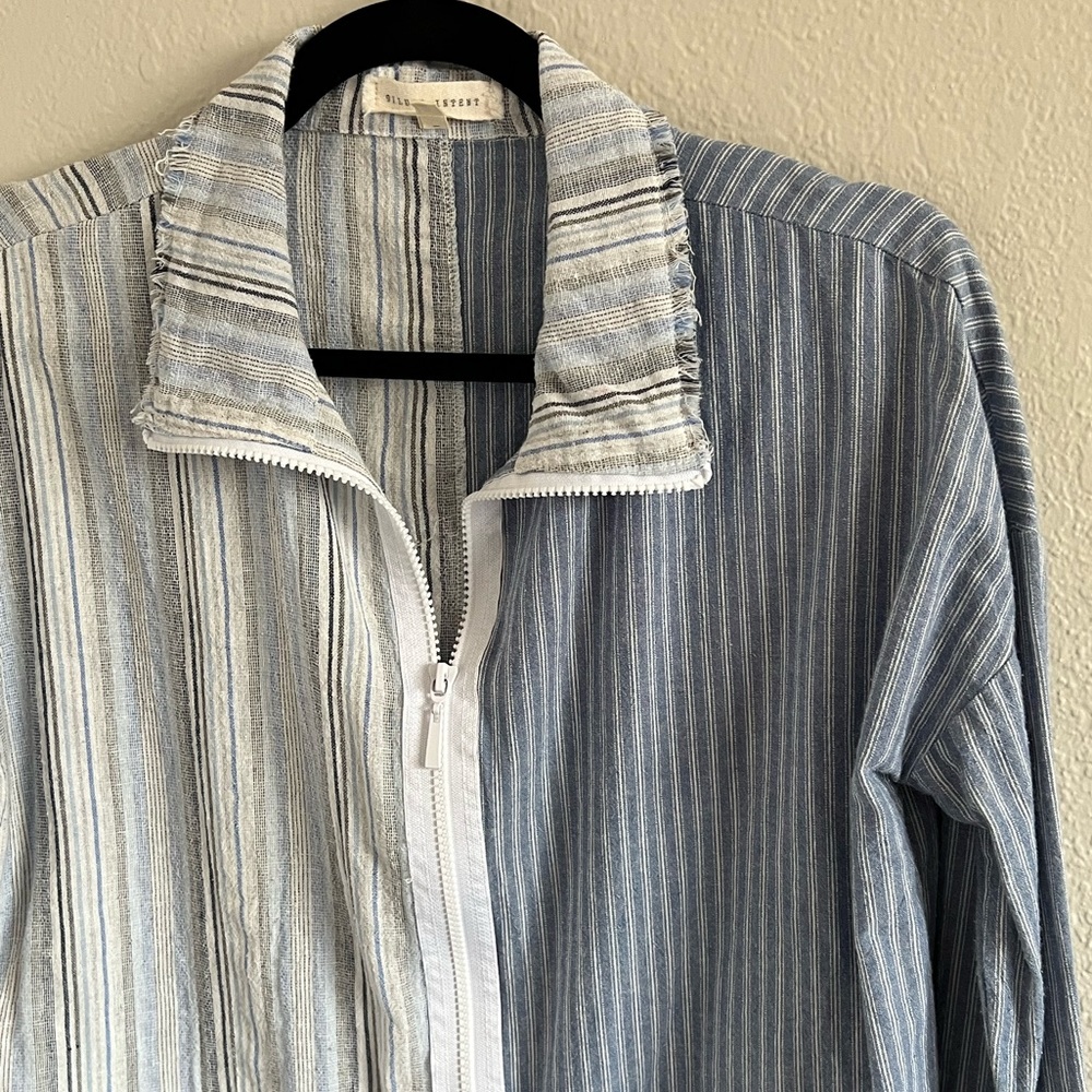 Gilded Intent Mixed Pattern Zip Up Collared Linen… - image 2